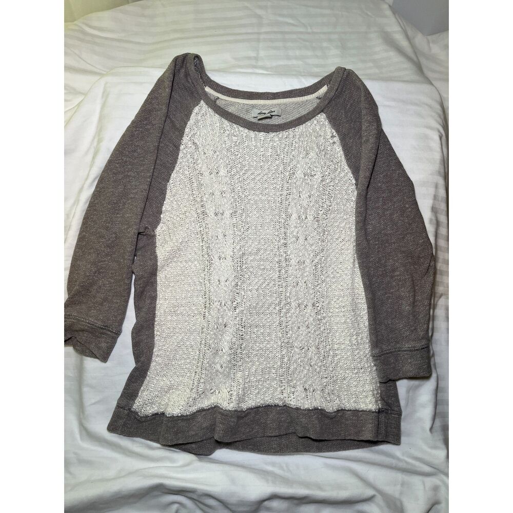 Lucky Lotus Womens XL Knit Pullover Sweater Taupe Cream Boho Top